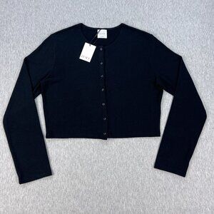 Leset Lauren Crop Cardigan Sweater Womens XL Black Crew Neck Soft USA-Made NEW